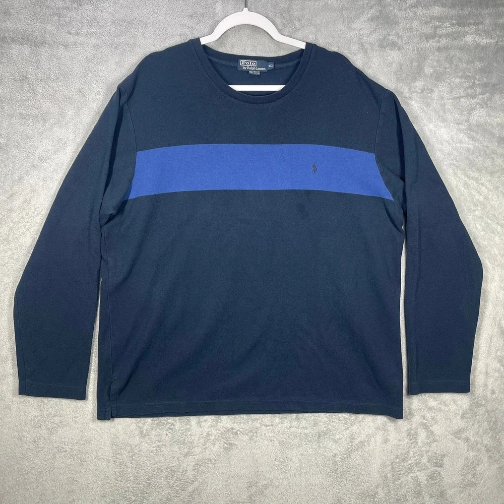 Polo Ralph Lauren pullover Mens XXL Navy Blue Stripe Long Sleeve Pony Vintage